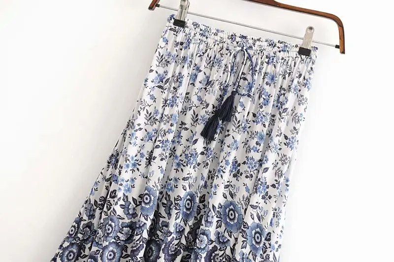 Женская винтажная юбка макси из вискозы с цветочным принтом и кисточками высокой
