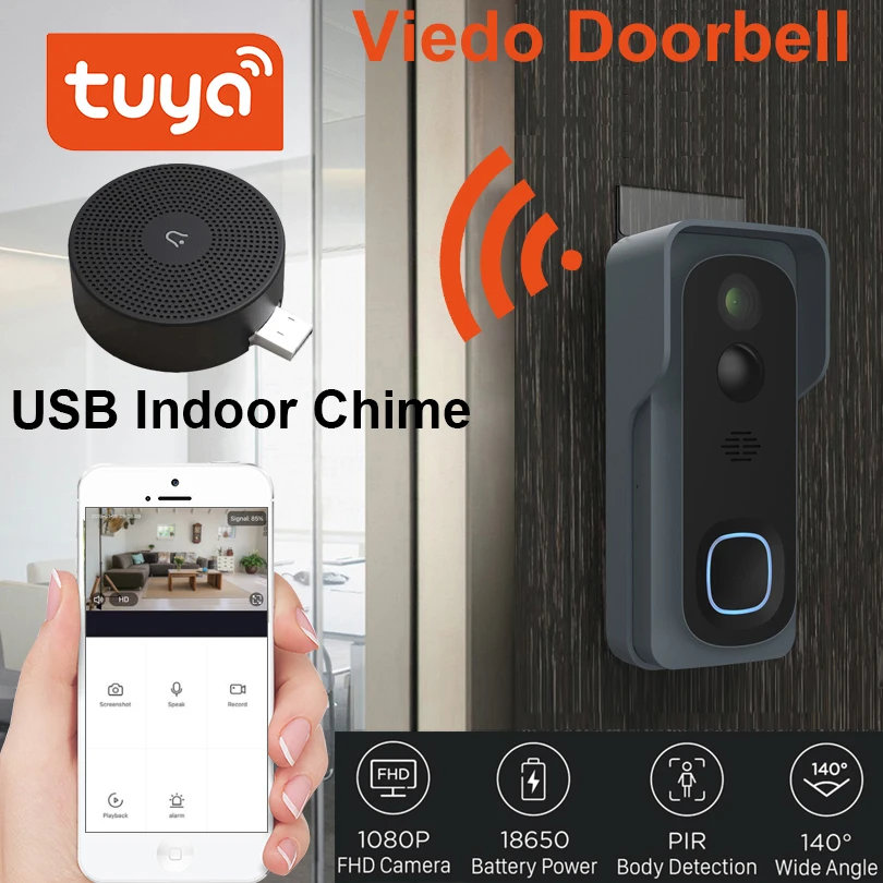 Умный Видеозвонок Tuya Wi-Fi 1080P Поддержка Google Alexa Chromecast голосовое управление умный