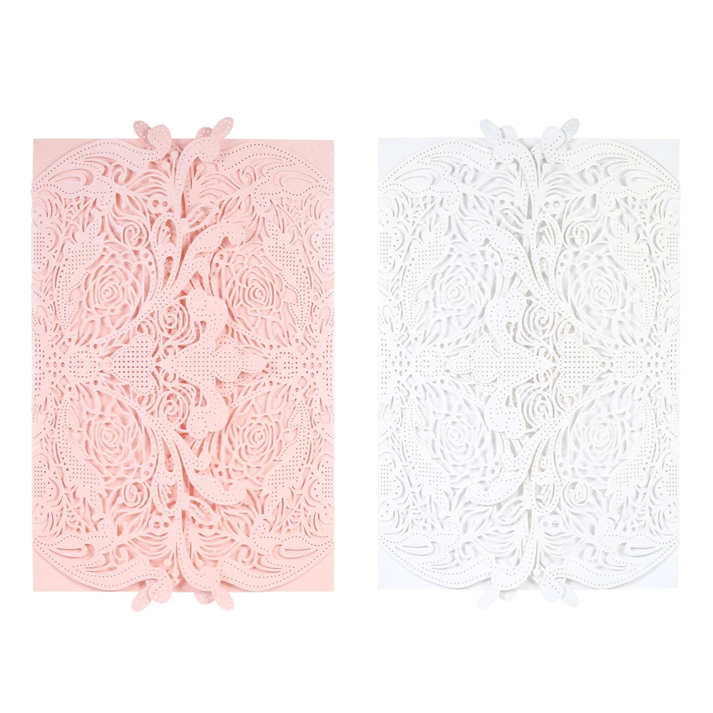 

20pcs/set Wedding Invitation Card Set White Pink Pearl Paper Laser Cut Hollow Floral Pattern Invitation Cards Wedding Supplies