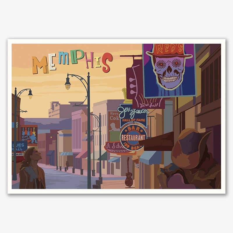 

Memphis Beale Street See America Vintage Travel Poster Canvas Painting Kraft Posters Coated Wallsticker Home Decor Gift