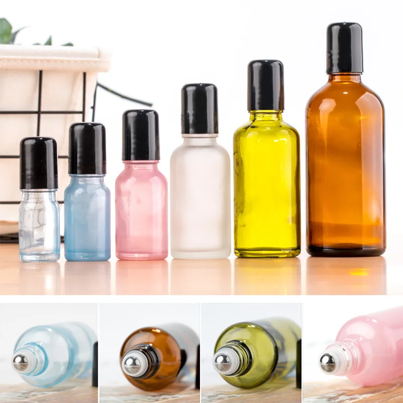 

3-100ml Glass Essential Oil Roller Bottles with Glass Roller Balls Multicolor Aromatherapy Perfumes Balms Roll on Bottles Travel