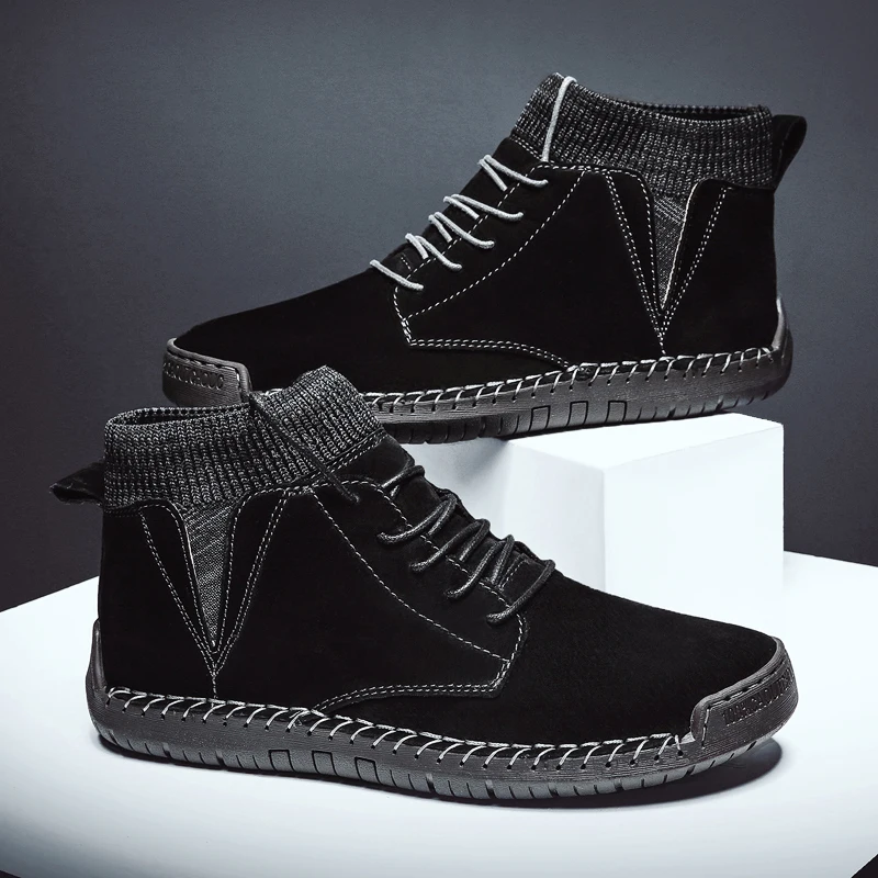 

Men Leather Boots Men Winter Plush Boots Warm Shoes Men High Tops Snow Ankle Boots Comfortable Chaussure Homme Safety Work Boot