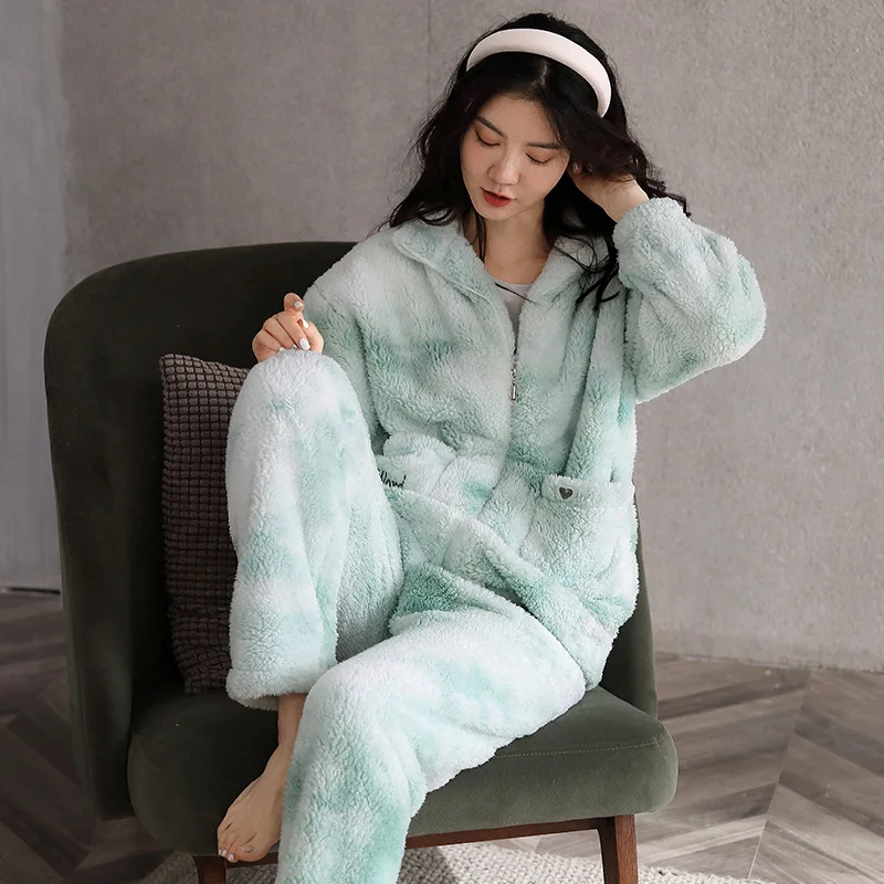 

Female Flannel Casual Pajamas Set 2pcs Sleepwear Lounge Wear Winter New Pyjamas Home Clothing Pijamas Suit Thicken Shirt&pants