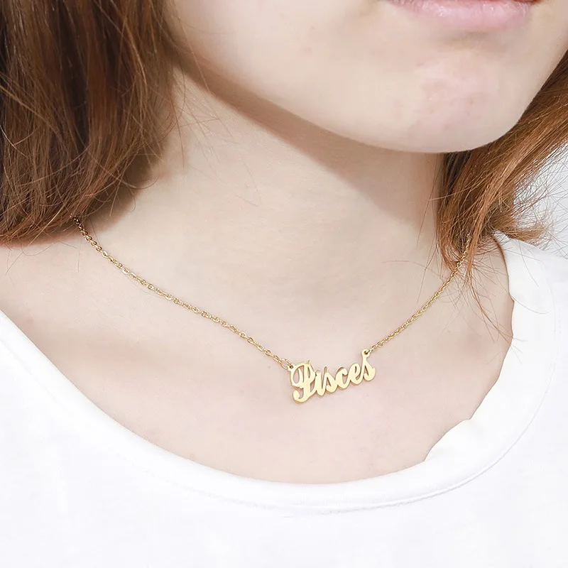 

Women Choker Stainless Steel Necklace Fashion Custom Letters Nameplate Pendant Chain Jewelry Wedding Gift