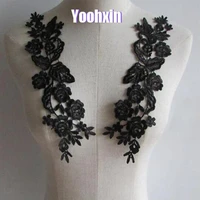 modern embroidery black 3d flower lace fabric trim ribbon diy sewing applique collar cloth dubai wedding fringe guipure decor