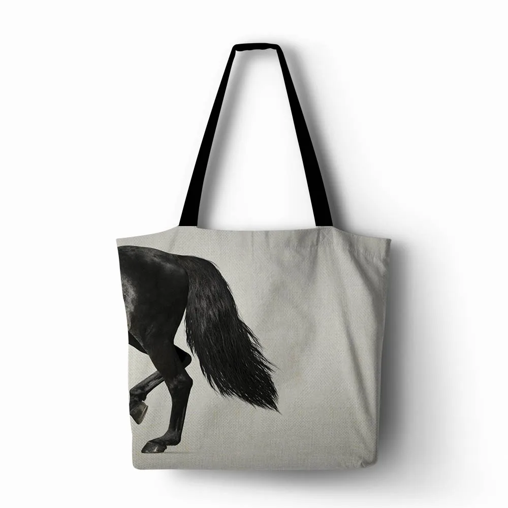 Женская сумка для покупок из льна и полиэстера лошадь с принтом обеих сторон 2