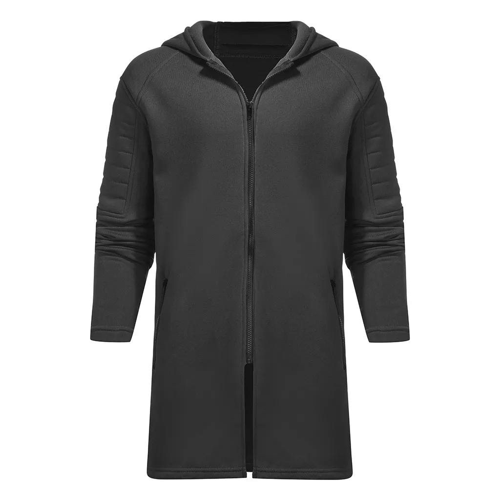 Зимняя мужская куртка с капюшоном однотонный Тренч кардиган длинными рукавами