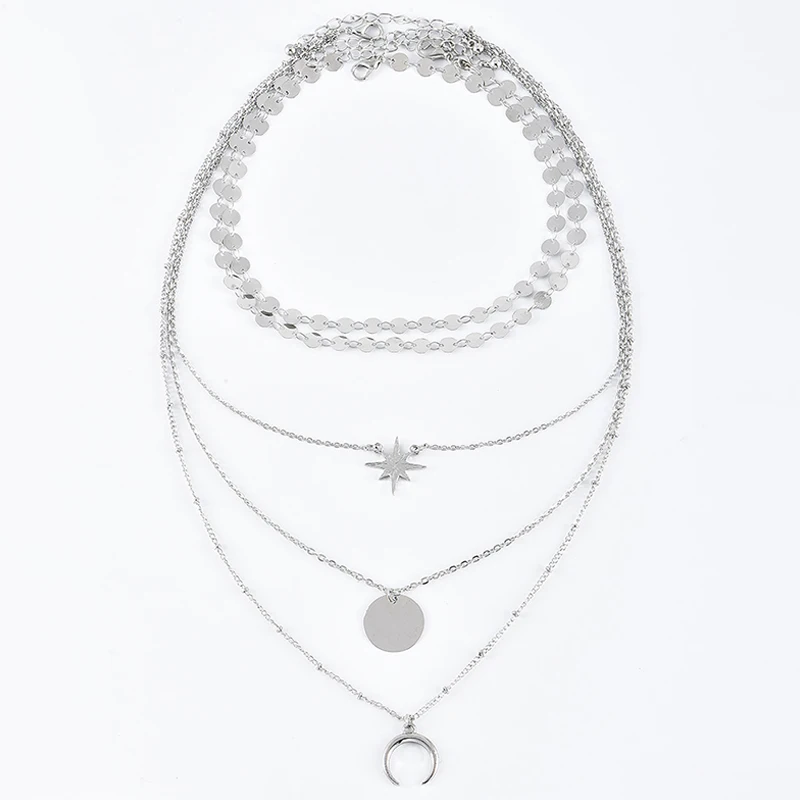 Женское Ожерелье 5 шт./компл. многослойное ожерелье серебряного цвета с