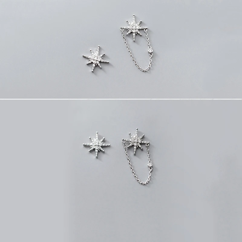 

WOOZU Luxury Zircon Cuban Link Chain Shining Star Stud Earrings for Women Real 925 Sterling Silver Bohemian Party Jewelry Gift