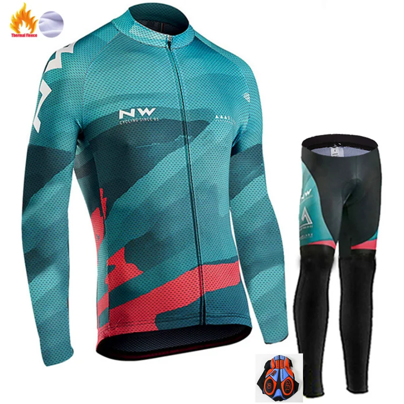 Winter Cycling suit Northwave Велоспорт Джерси Pro командный велосипед Зимний термальный флис с длинным рукавом набор Ropa Ciclismo велосипед триатлон, Велоспорт Набор - Цвет: Winter Cycling suit