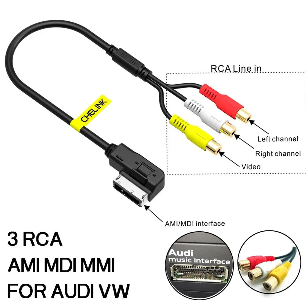 Стерео Aux аудио кабель CHELINK Hi-Fi с 3 шнурами RCA интерфейс AMI MMI для AUDI A3 A4 A6 A7 A8 Q7 S7 R8 |