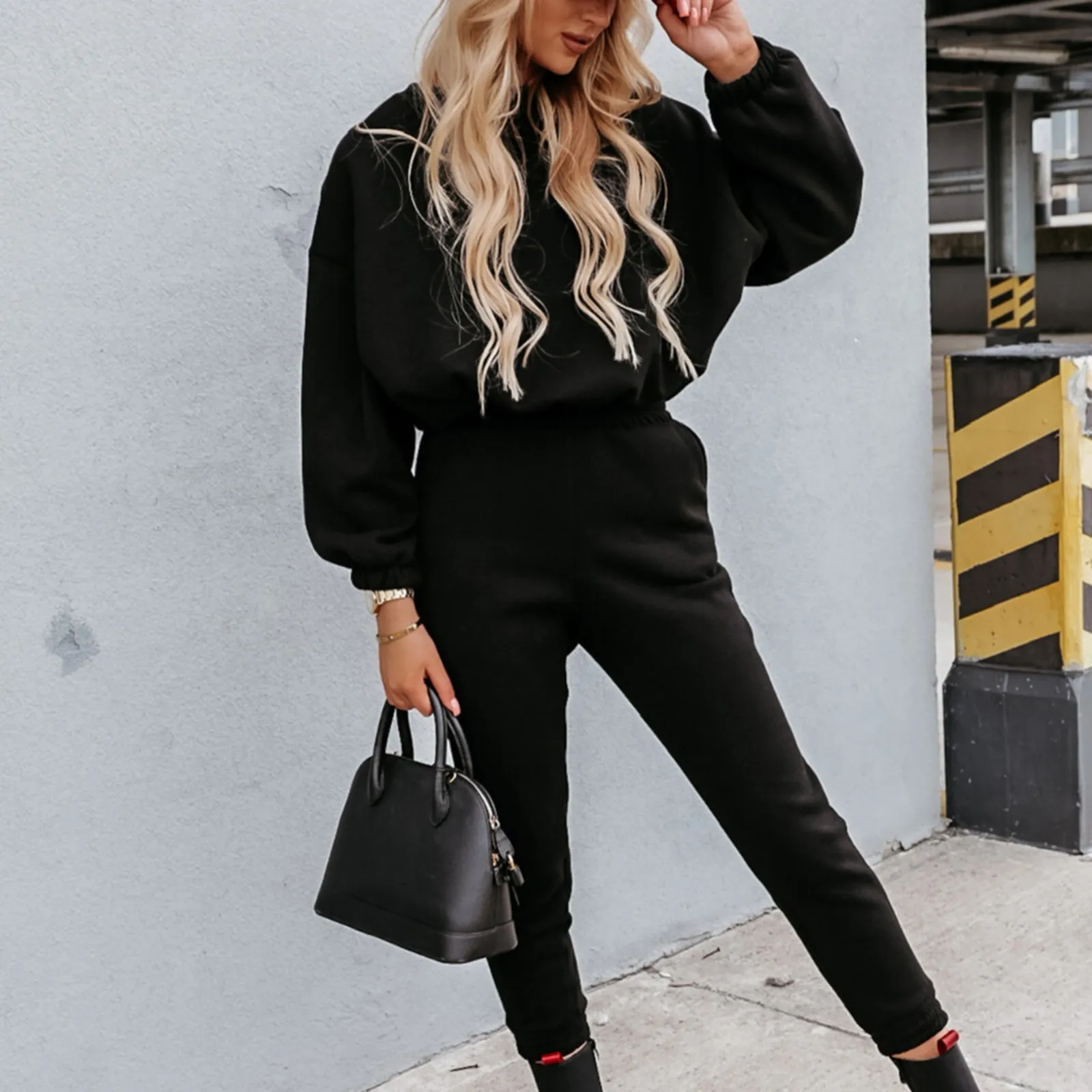 

Women's Tracksuit Sets Autumn Winter New Fashionable Solid Color Sweater Pants Hood Pockets Fitness Casual Two Piece Set Платье