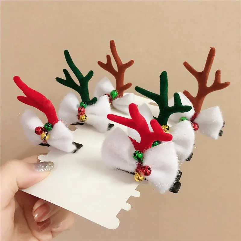 

Christmas Antler Hairclip Cosplay Women Girls Cute Bow Barrettes Bell Elk Ear Side Hairpin Hairband Headwear Accessories Prop