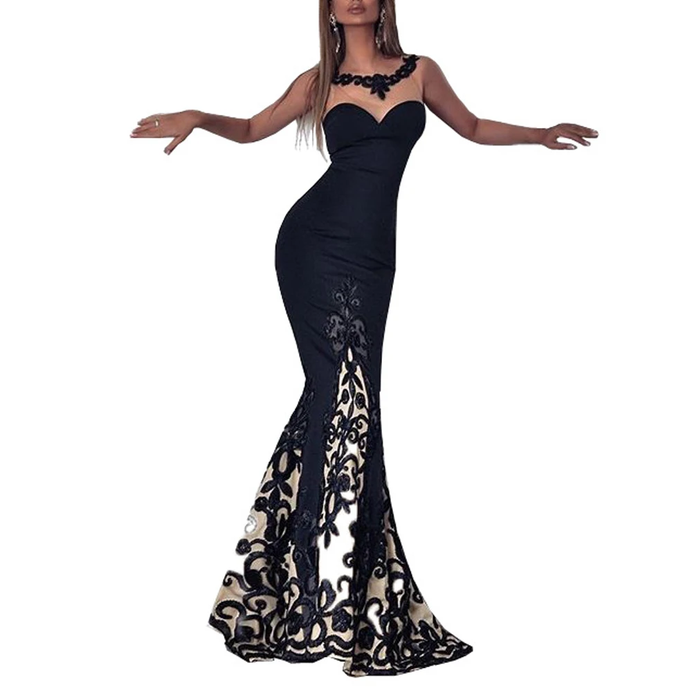 Кружевное платье с вышивкой в виде рыбьего хвоста без рукавов открытыми плечами