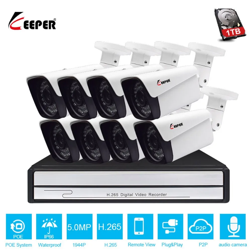 Хранитель H.265 8CH CCTV Системы 5MP POE NVR 4k POE Камера Открытый водонепроницаемый Ночное Видение видеонаблюдения Системы POE NVR Kit Лидер продаж
