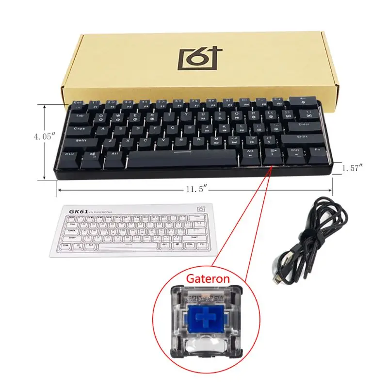 GateronBL GK61 61 Ключ механическая клавиатура USB Проводная светодиодный подсветка оси игровая механическая клавиатура для рабочего стола - Цвет: GateronBL