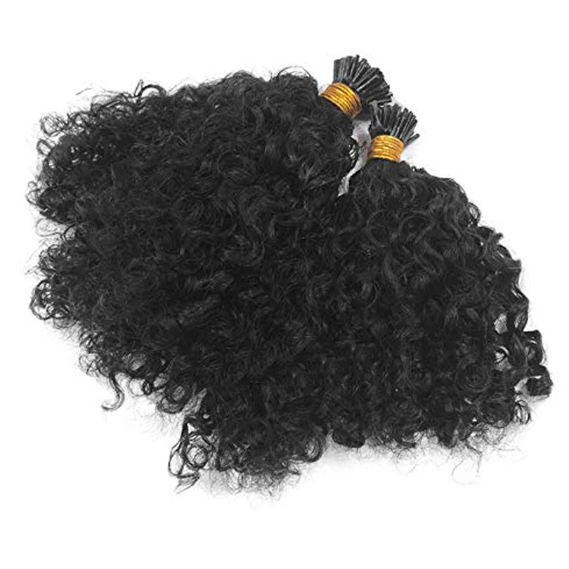 

Short Kinky Curly I Tip Hair Extension Pre-bonded Mongolian Human Hair Microbeads Curly Micro Link Stick I Tip Hair 100 strands