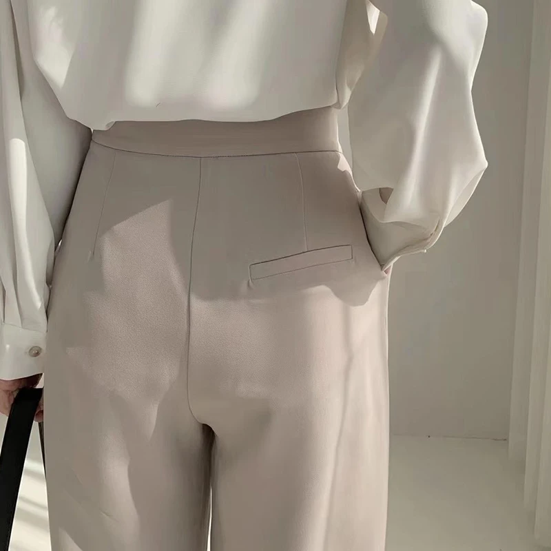 

TWOTWINSTYLE Straight Casual Ruched Pants For Women High Waist Patchwork Wide Leg Trouser Female Fashion New Clothing 2021 Tide