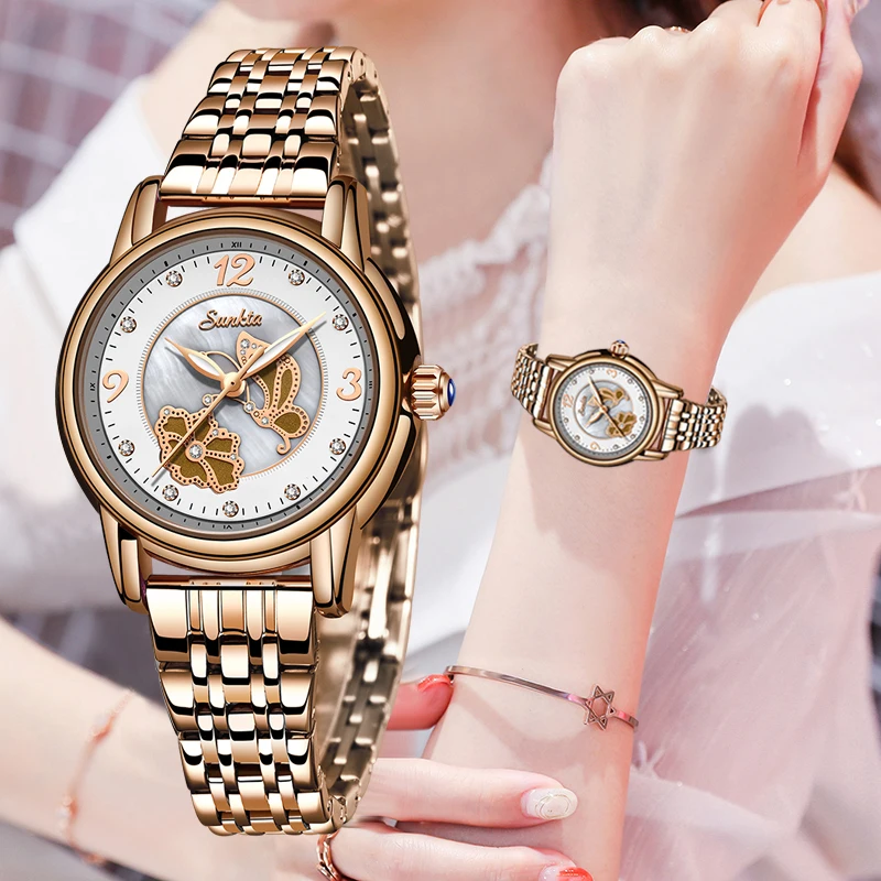SUNKTA элегантные женские наручные часы Роскошные от лучшего бренда с ремешком из