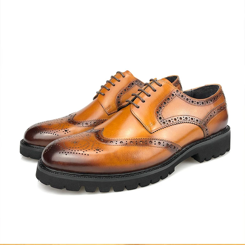 

Phenkang Men Italian Wingtip Genuine Leather Oxford Shoes Pointed Toe Lace-Up Oxford Dress Wedding Business Mens Platform Shoes