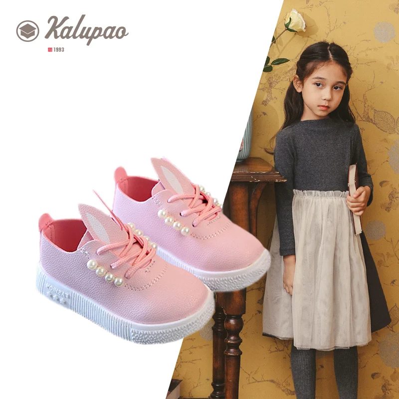 2019 г. Весенне Осенняя детская Обувь Розовая обувь для девочек с жемчужными