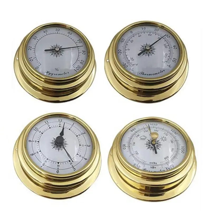 

4 Inches 4 PCS/set Thermometer Hygrometer Barometer Watches Clock Copper Shell Zirconium Marine for Weather Station