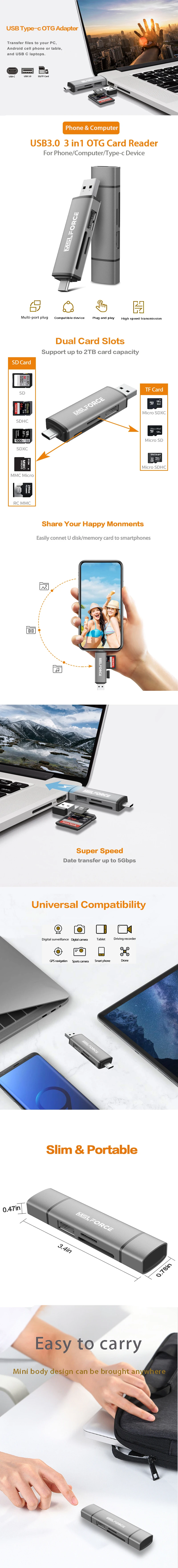 Кард-ридер USB 3,0 type C для SD Micro SD TF адаптер Аксессуары OTG кард-ридер смарт-память SD кард-ридер для Ipad pro