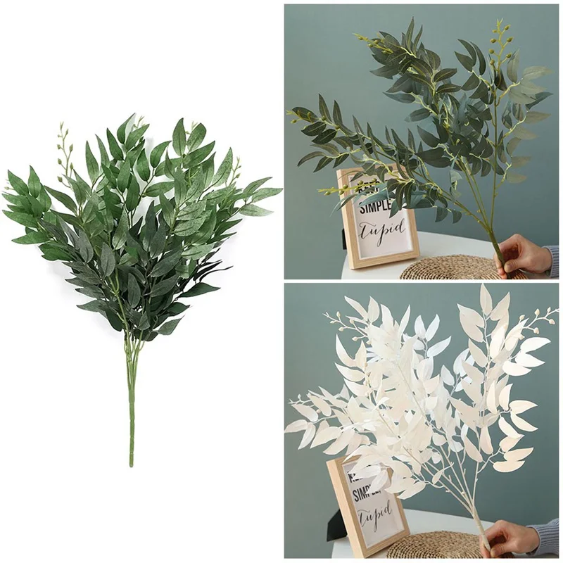 

Artificial Willow Bouquet Silk 5 Branches Fake Leaves Green Plant Jungle Faux Foliage For Party And Wedding Fesctival Decoration