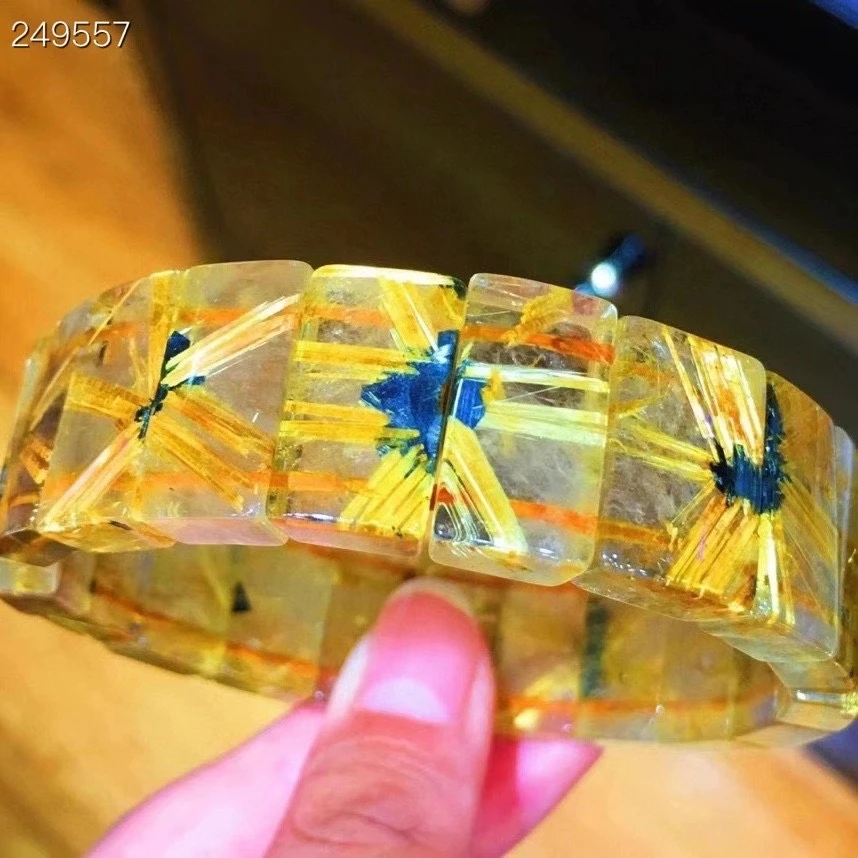 

Natural Gold Rutilated Titanium Quartz Flower Crystal Bracelet Woman Men 18.8x11.3x6mm Clear Rectangle Beads Genuine AAAAAA