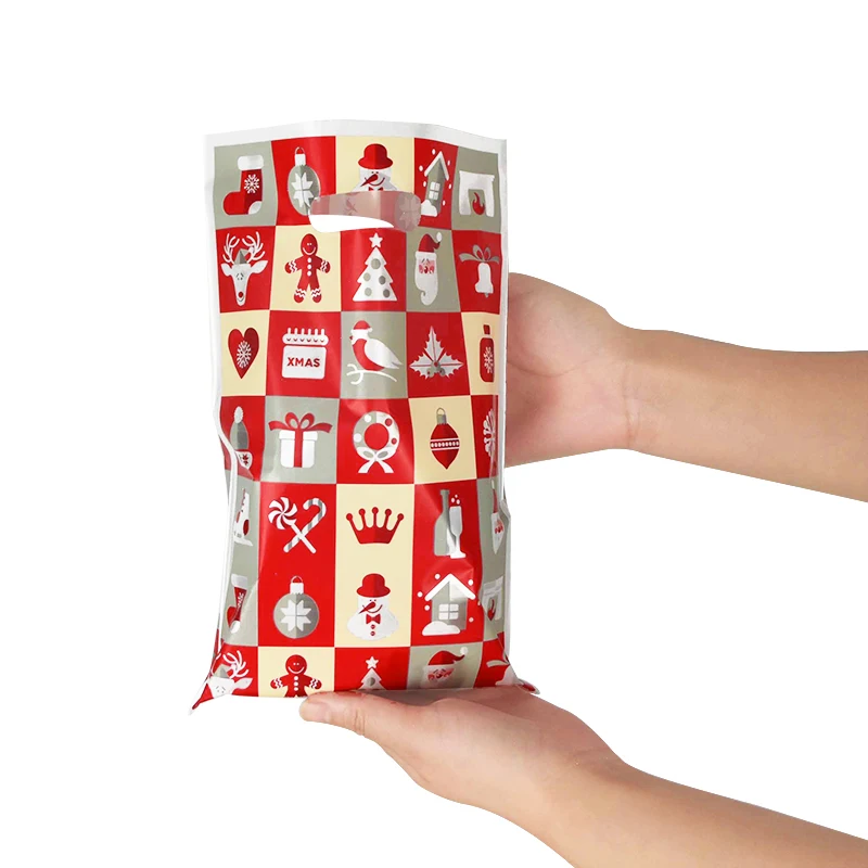 20 шт./лот Рождественский мультяшный мешок для конфет Санта Клаус пластиковые