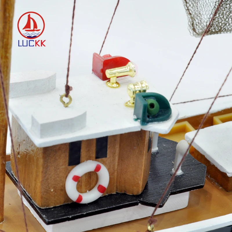 

LUCKK Blue Color Fishing Boat Wooden Sailboat Model Home Decoration 27*30*9.5cm Gift for Children and Adult