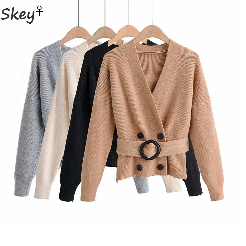 V-образный вырез на пуговицах с поясом V шеи свитер v-образный Для женщин Кардиганы