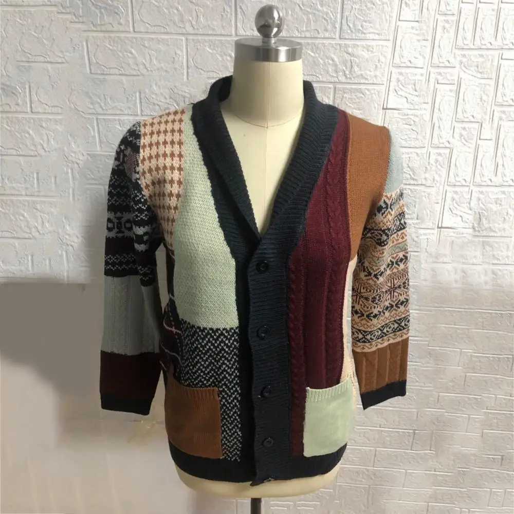

Men Autumn Winter Long Sleeve Buttons Cardigan Ethnic Patchwork Coat Sweater
