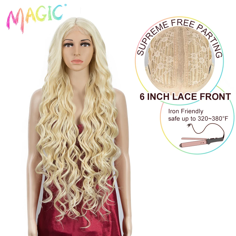 Парик из синтетического кружева для чернокожих женщин 42 дюйма длинный волнистый