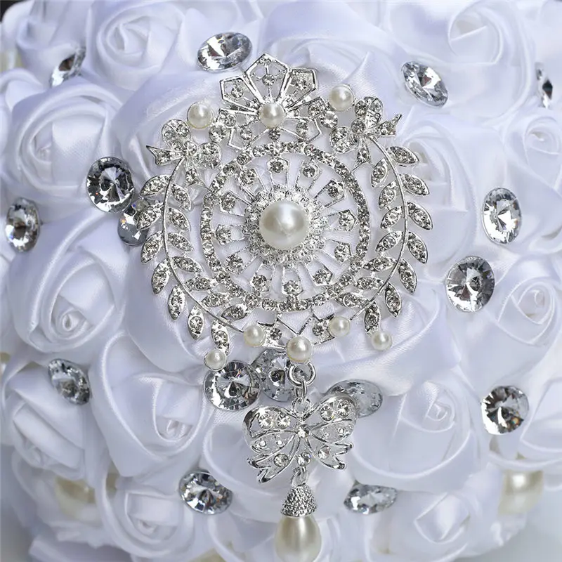 Великолепный Белый Шелковый букет невесты свадебные букеты с бриллиантами