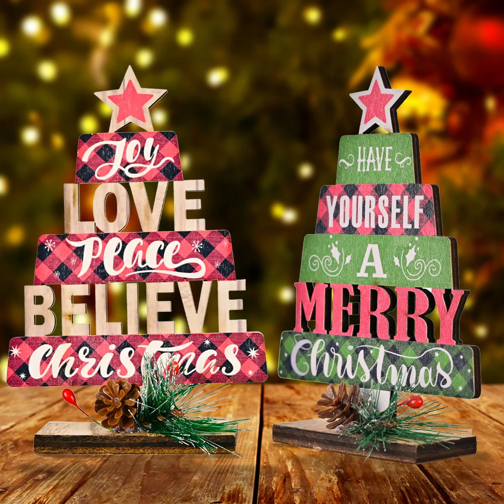 

New 2022 Decoration Wooden Hollow Printing Decorative Tree Christmas Tree Shape Home Decoration Navidad Christmas Gift Xmas