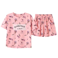 qweek pajamas for women cotton pijama short sleeve pyjamas loose casual lounge wear sleepwear two piece set 2020 summer