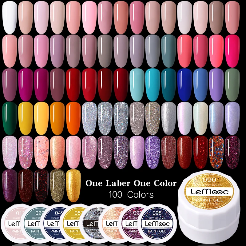 LEMOOC 100 цветных гелевых чернил для дизайна ногтей Светодиодный УФ дизайн