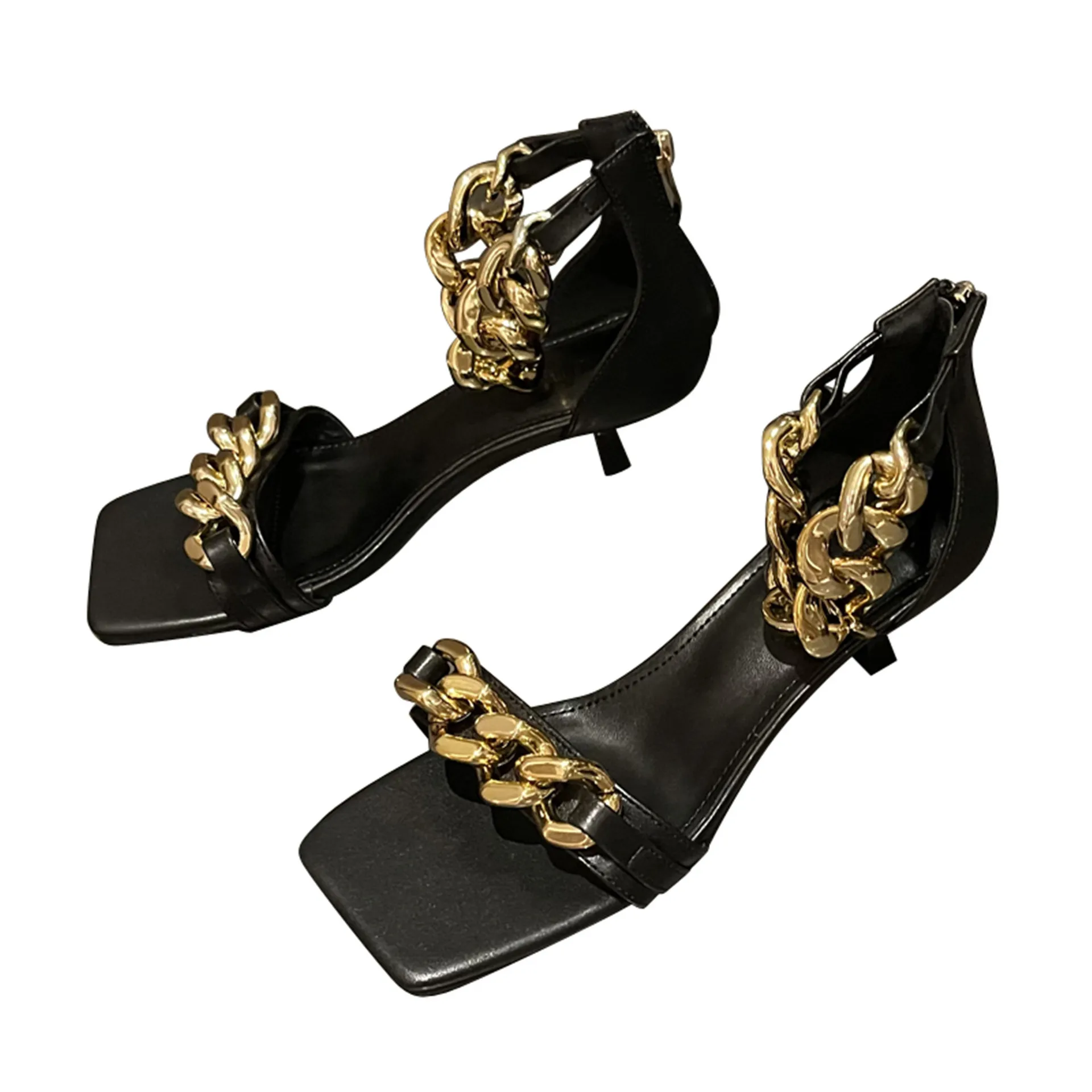 

Fashion Womens Shoes 2021 Female Sandal Square Toe High Heels Luxury Girls New Stiletto Beige Comfort Summer Low High-heeled Bac