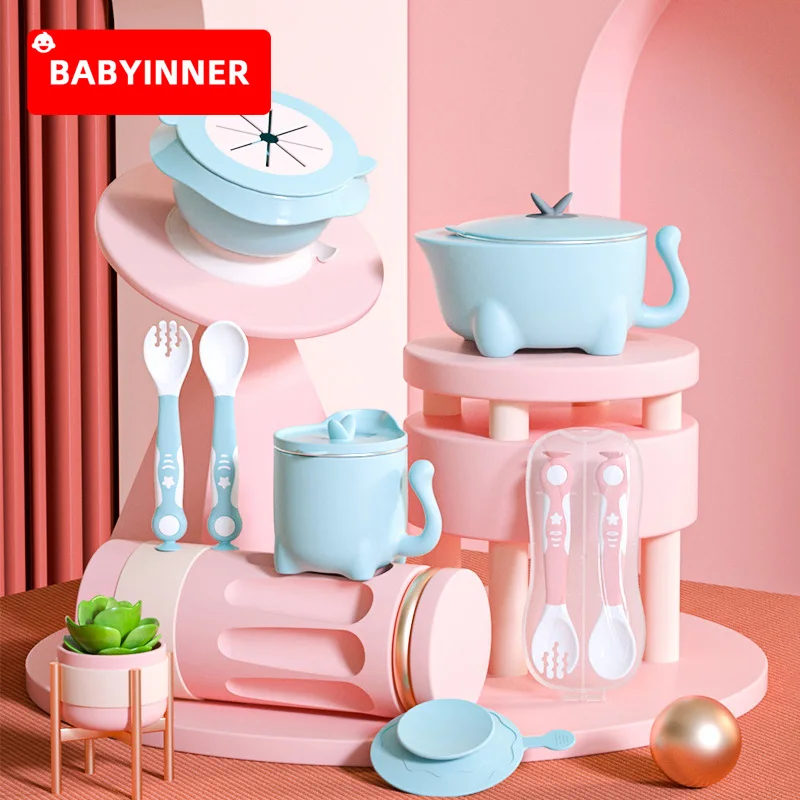 

BABYINNER чаша для малышей набор посуды с ложкой противоскользящие детские столовые приборы посуда из нержавеющей стали