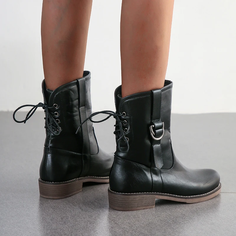 Женские мотоциклетные ботильоны с перекрестной шнуровкой размеры 34-48 | Обувь