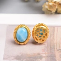 zhen d jewelry natural high quality larimar stone silver gilded gold mini oval connector spacer bead diy pendant necklace gift