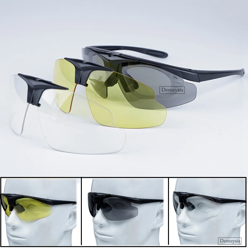 

Tactical Goggles Outdoor Shooting Fishing Glasses Anti-UV 3 Lens Safety Sport Glasses with Myopia Nearsighted Frame Men