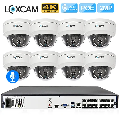 16CH NVR x 8 Camera LOXCAM H.265+ 16CH 5MP POE NVR CCTV система 2MP аудио 1080P@ 25fps Открытый IP66 POE ip-камера видео безопасности набор для наблюдения 4K - Цвет: 16CH NVR x 8 Camera