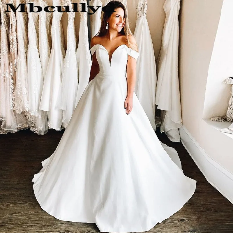 Белое Атласное Свадебное Платье Mbcullyd длинное официальное платье с открытыми