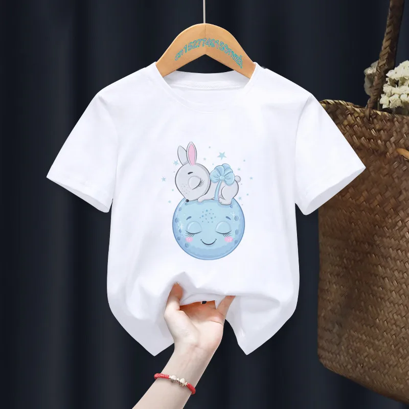 Camiseta para ni&ntilde;os y ni&ntilde;as, prenda de vestir, con estampado de dibujos animados, con conejo, de verano-4