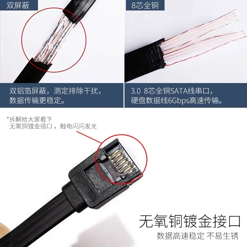 Кабель SATA 3 0 для жесткого диска высокоскоростной кабель 90 градусов 6 ГБ/сек. 8 core