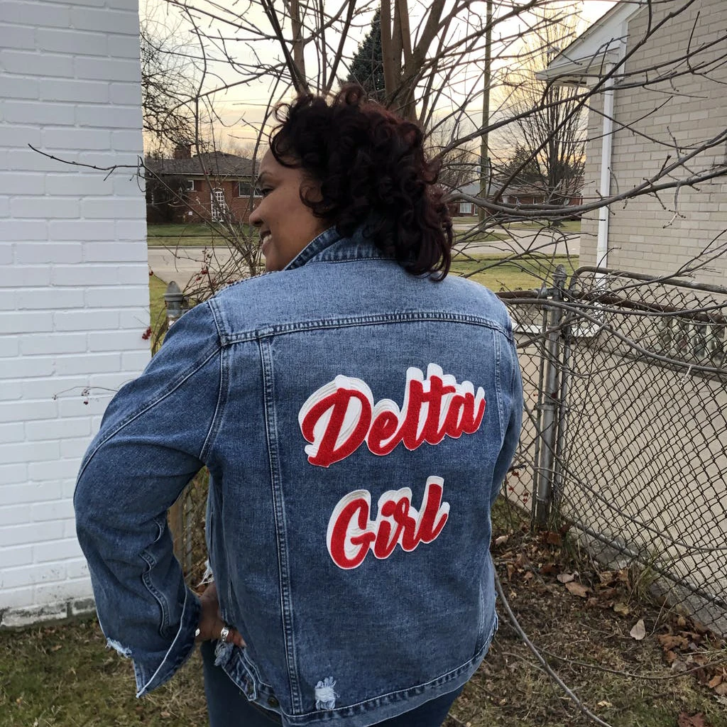 

Delta Sigma Theta Denim Jacket Women Delta Girl Temperament Back Printed Casual Denim Jacket