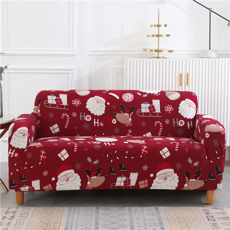 

1/2/3/4 Seat Christmas Elk Santa Print Stretch Sofa Cover Home Decor Stretch Couch Cover Slipcover Corner Christmas Decoration