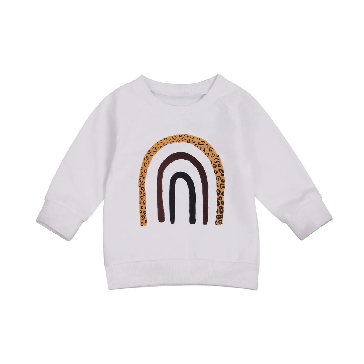 Kids Rainbow Hoodies Sweatshirts Casual Long Sleeve Top, White Round Collar Pullover Boys Girls 0-6 Years Spring Autumn